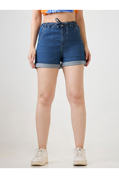 Globus By Styli Women Blue Denim Shorts with Drawstring