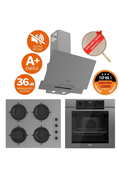 Ferre FryArt & SilentArt RİU Sessiz Antrasit Gri Ankastre Set (D065-SA+ QEP63CPR +CS208-FA )
