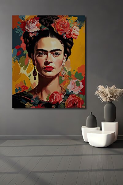 seZZeon Dekoratif Ahşap Kare Frida Kahlo Çiçekler İçinde Tablosu Ev/Ofis/İşyeri/Salon/Mutfak/Banyo Tablo