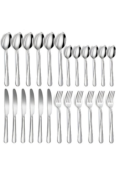 Generic 24-Piece Stainless Steel Flatware Set with Stand (Silver, Mirror Polished)