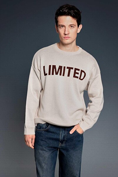 ablukaonline Men's Oversized Limited Written Knitwear Sweater Stone Color