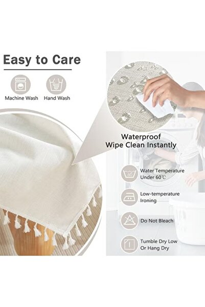 FLYROAD 90x140CM Waterproof Embroidered Burlap Linen Tassel Tablecloth