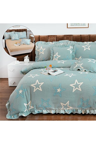 CHIRASO Ruffled Bedding Set, ELASTIC Sheet 180x200cm, Duvet Cover 200x230, 4 Pillowcases 52x75