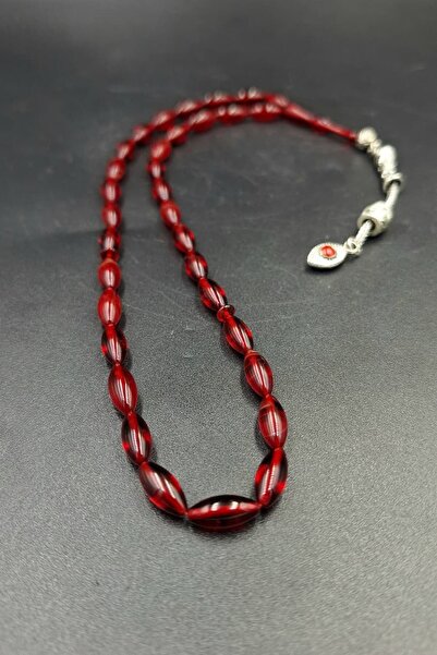İbrahim Altıntaş Red Barley Cut Alpaca Tassel Amber Rosary (with Wooden Box)