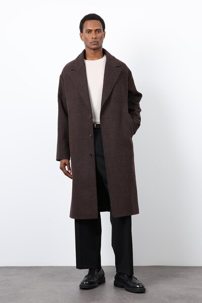 Antioch Brown Relax Fit Herringbone Patterned Men's Coat
