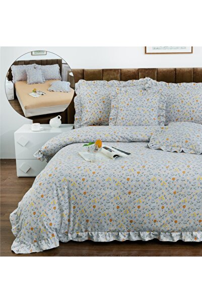 CHIRASO Ruffled Bedding Set, ELASTIC Sheet 180x200cm, Duvet Cover 200x230, 4 Pillowcases 52x75