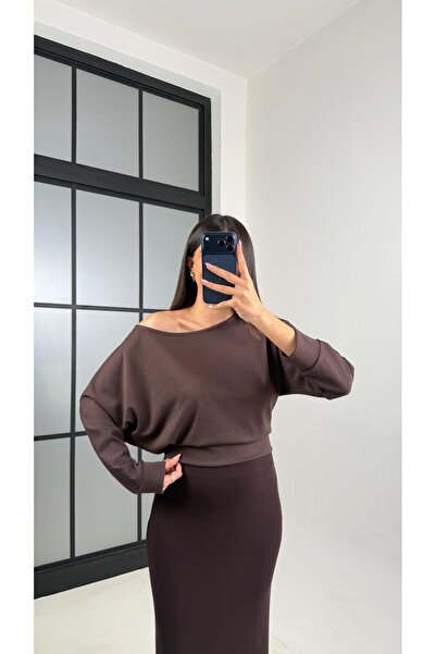 Gaus Bitter Brown Boat Neck Modal Fabric Blouse Gaus-00795