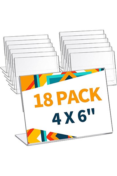 Slasa Acrylic Sign Holder (4x6 Inch) 18-Pack Clear Standing Photo & Brochure ...