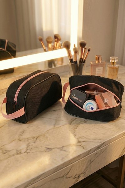Deftion Black Oyster Large Makeup Bag Powder Carrying with Handle and Zipper