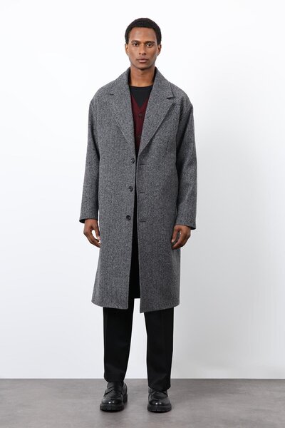 Antioch Gray Relax Fit Herringbone Patterned Men's Coat