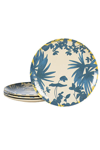 Cesiro Set de 4 farfurii de cină, 26 cm, Hawaii, crem deschis cu frunze albastre