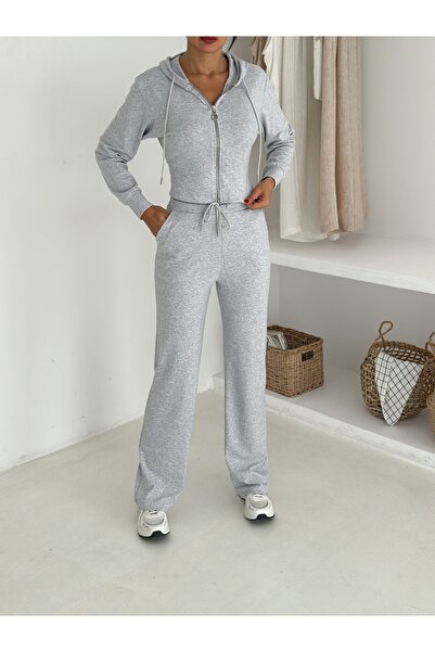 Gugus Women's Selani̇k Knitted Fabric Bottom and Top Set with Zippered Hood