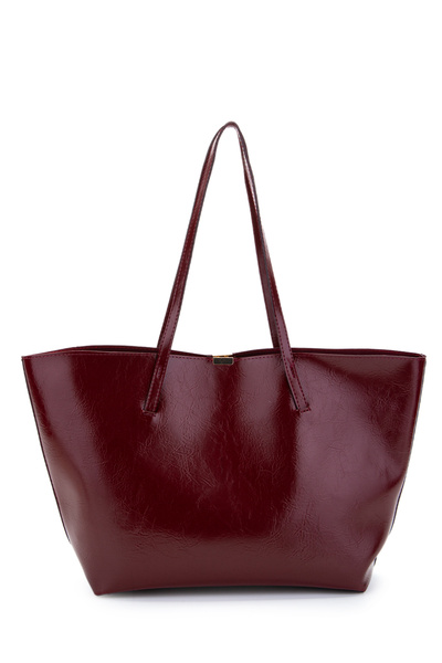 minebag Faux Leather Stand Handle Bag with Metal Accessories Claret Red