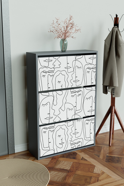 Hediyeler Kapında "Minimal Faces" 3 Bölmeli Liovian Düşer Kapak Ayakkabılık