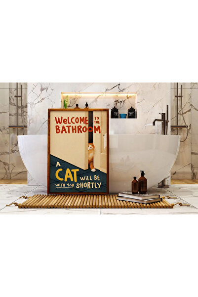 512 STORE Kedi Tasarım Banyo Duvar Dekor Estetik Modern Çerçevesiz Kuşe Kağıt...