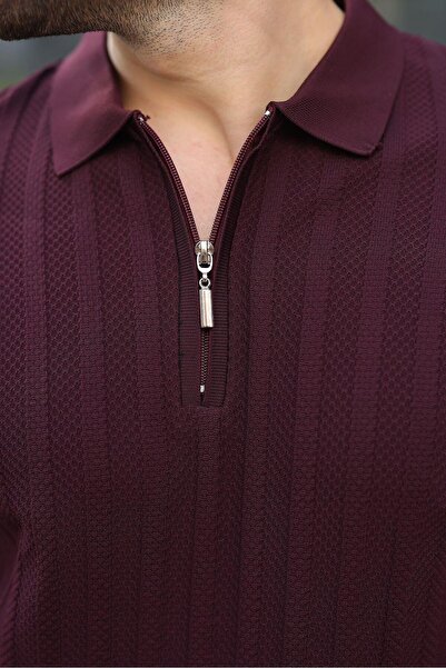 Madmext Claret Red Half Zip Polo Neck Men's Knitwear T-Shirt E7458