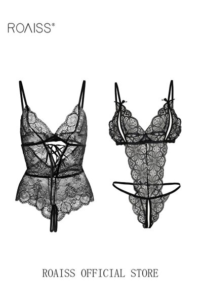 ROAISS مجموعة من قطعتين من ملابس داخلية دانتيل بيبي دول للنساء