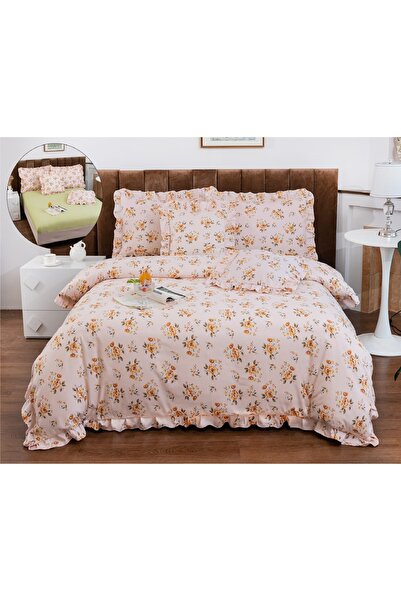 CHIRASO Ruffled Bedding Set, ELASTIC Sheet 180x200cm, Duvet Cover 200x230, 4 Pillowcases 52x75