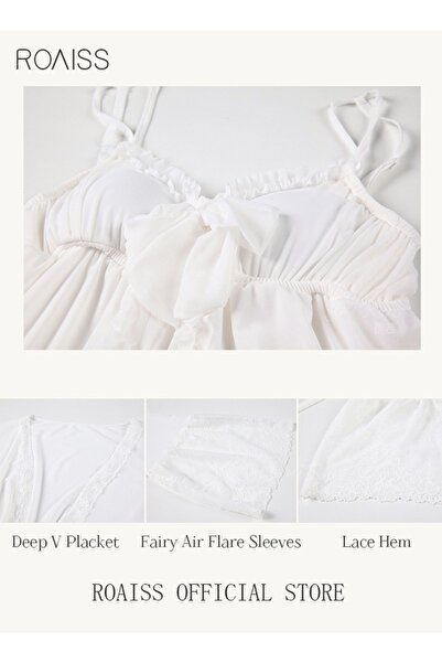 ROAISS طقم ملابس نوم مكون من قطعتين للنساء، فستان نوم حلو بدون أكمام، دانتيل،...