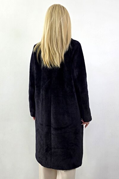 FashionForYou SELVYA textured plush coat, with buttons and lapels, Black