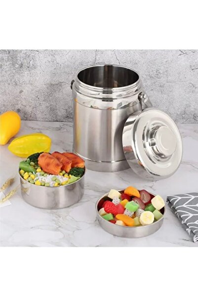 PUFO Stainless steel thermos container with 2 removable inner bowls and airtight lid, for food or soups