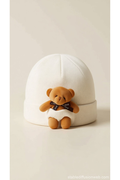 POKUT Peluş Ayıcık Detaylı Bej Örgü Çocuk Şapka – Kışlık Sıcak Tutan Sevimli ...