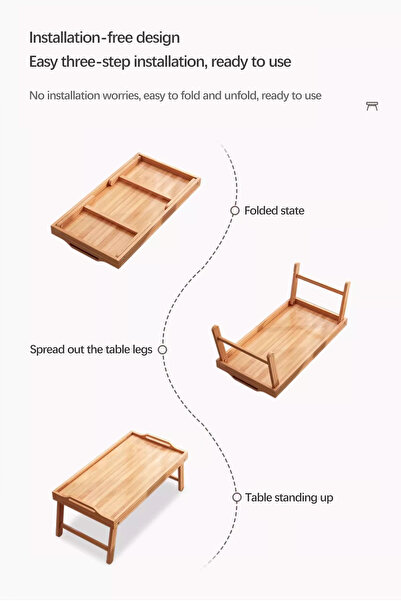 Generic Bamboo Bed Enjoyment Tray with Folding Legs (50Cm*30Cm)，Multifunctional Mini Portable Tray/Bed Table
