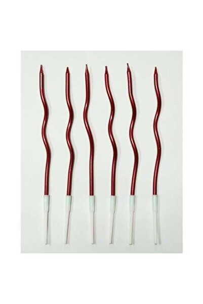 PASTAHÜMA Mirror Metalik Kırmızı Kıvrık Mum 6 Adet 17 Cm