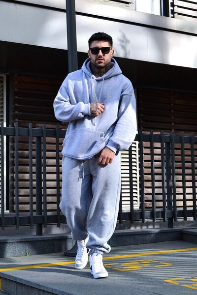 YAKAMEL Ανδρικό σετ φόρμας με χοντρή κουκούλα σε μεγάλο μέγεθος