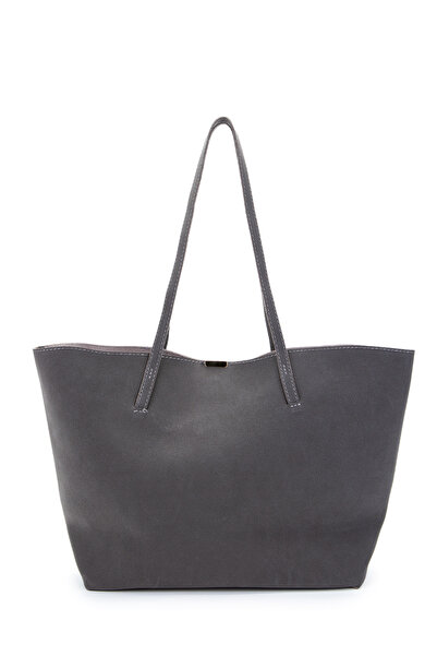 minebag Suede Standing Handle Bag with Metal Accessories Anthracite