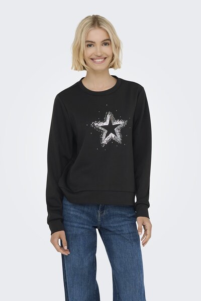 ONLY Μοντέλο μαύρου φούτερ για γυναίκες/κορίτσια: (15359671) Onlmarcy L/S O-Neck Box Ub Cc Prı Swt