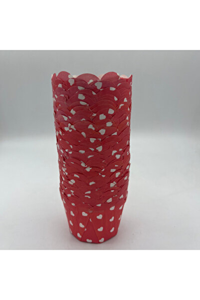 ticariks Kırmızı üzerine beyaz kalpli cupcake kalıbı adet:100lü