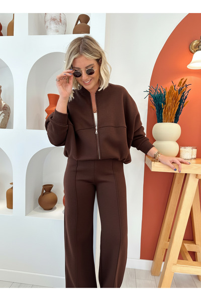 BayBayan KADIN 3 İPLİK BOMBER CEKET YÜKSEK BEL EŞOFMAN TAKIMI