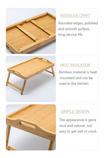 Generic Bamboo Bed Enjoyment Tray with Folding Legs (50Cm*30Cm)，Multifunctional Mini Portable Tray/Bed Table
