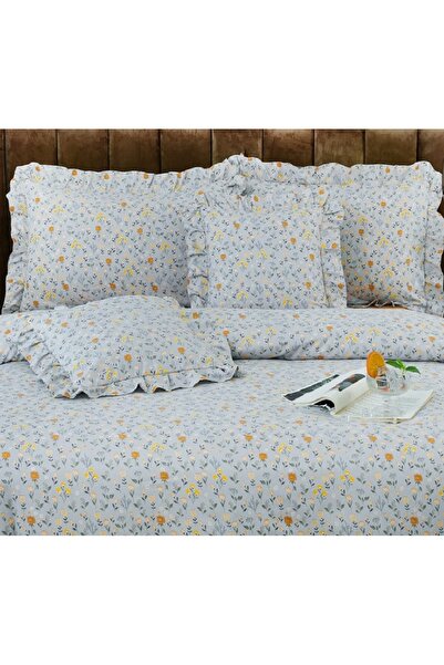 CHIRASO Ruffled Bedding Set, ELASTIC Sheet 180x200cm, Duvet Cover 200x230, 4 Pillowcases 52x75