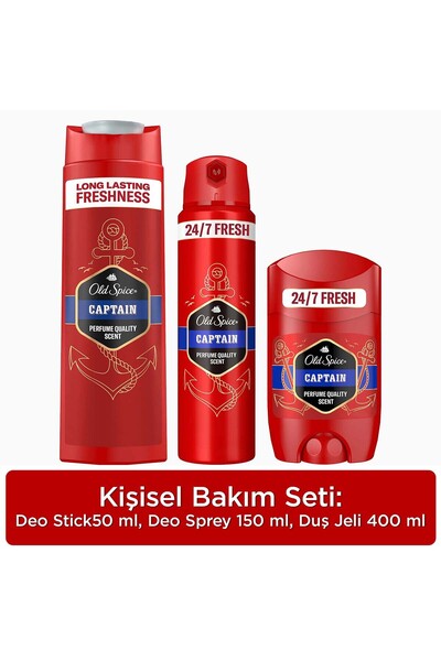 Old Spice Captain Erkek Kişisel Bakım Seti : Deo Stick 150ml, Sprey 150 ml, Duş jeli 400ml