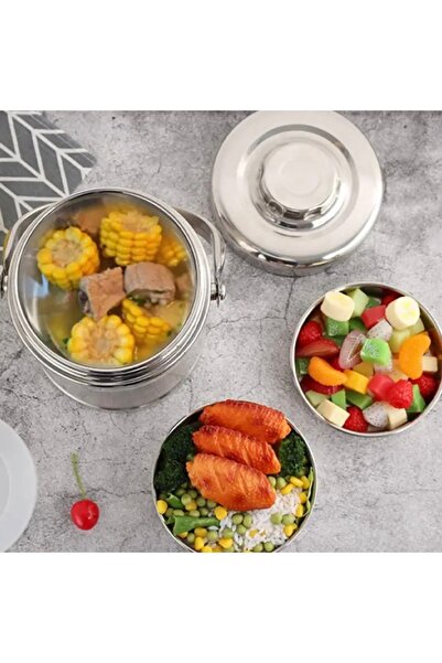 PUFO Stainless steel thermos container with 2 removable inner bowls and airtight lid, for food or soups