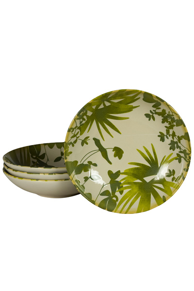 Cesiro Set of 4 deep plates, 21 cm, Hawaii, light cream with green leaves