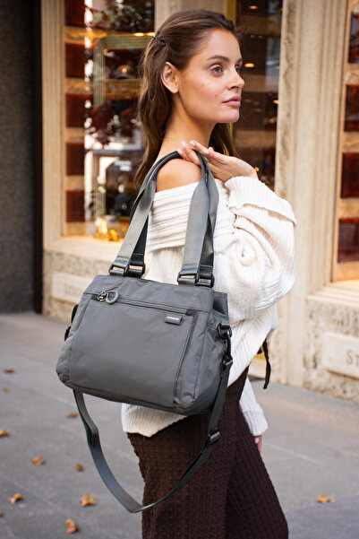 Sanmorris Sn 6015 Women's Water Resistant Parachute Fabric Hand Shoulder Bag Arm Bag Crossbody Bag Dark Gray