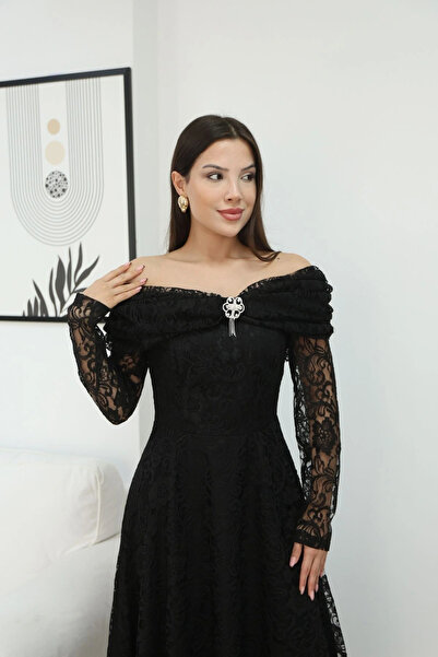 lodmela Magic of Love Lace Evening Dress 6055-Black