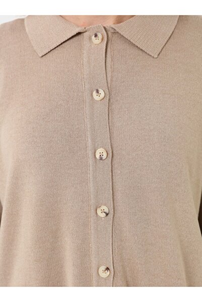 Refka Soft Buttoned Polo Neck Knitwear Set - Light Mink -