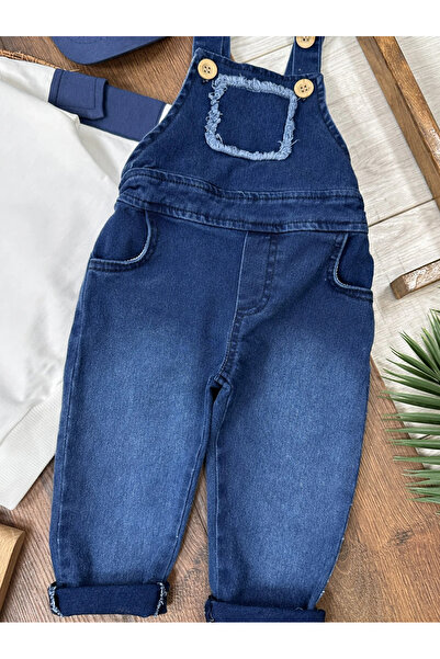 BİSCOİ Babybiscoi Kangaroo Pocket Hat, Handle Pocket Patched Stretch Fabric Jeans Salopetli Unisex Baby Set