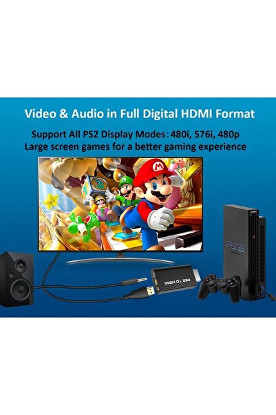 zola Adaptor PS2 la HDMI, Full HD, port mini-jack 3.5 mm, alimentare USB, 5 V, 3.4 x 7 x 1.4 cm, negru