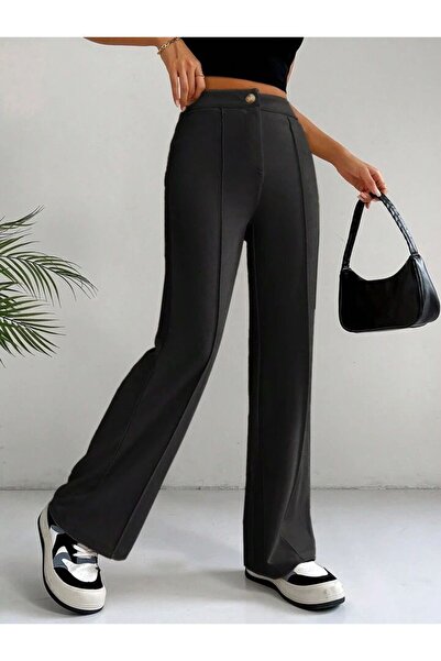LOUİSA Kadın Siyah Likralı Palazzo Pantolon