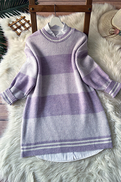 MODAQU Πουλόβερ με χοντρή ρίγα - Λιλά