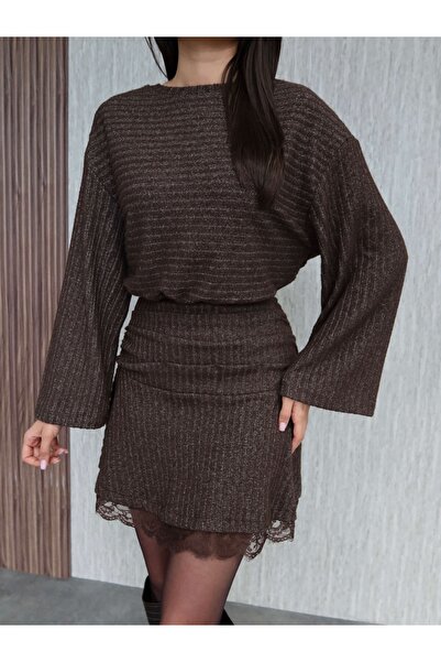 ESRAHELVACI Waist Gathered Lace Detail Mini Dress