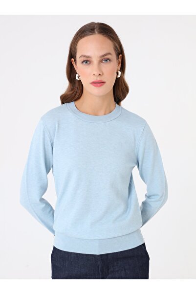 Refka Basic Knitwear Sweater with Soft Buttons and Gold Button Detail - Light Blue -
