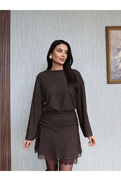 ESRAHELVACI Waist Gathered Lace Detail Mini Dress