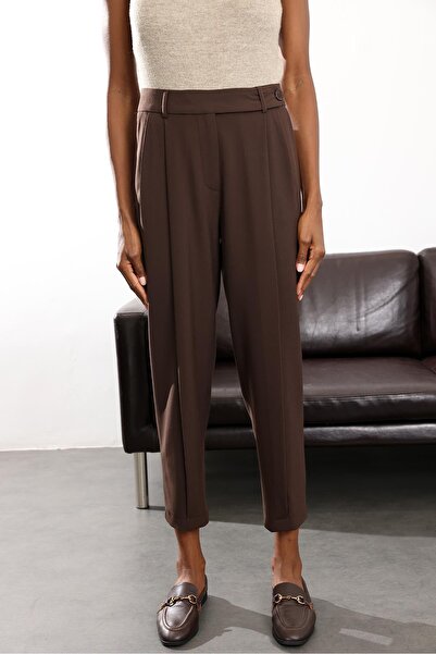 5in1Canpolat Brown Pleated Detailed Carrot Pants 60
