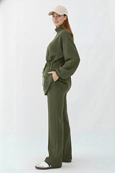 benguen Waist Drawstring Scuba Suit N5404 Khaki